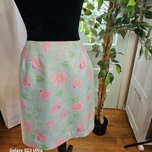 Vintage Lily Pulitzer 100% Silk Pastel Floral Pencil Skirt Size 12